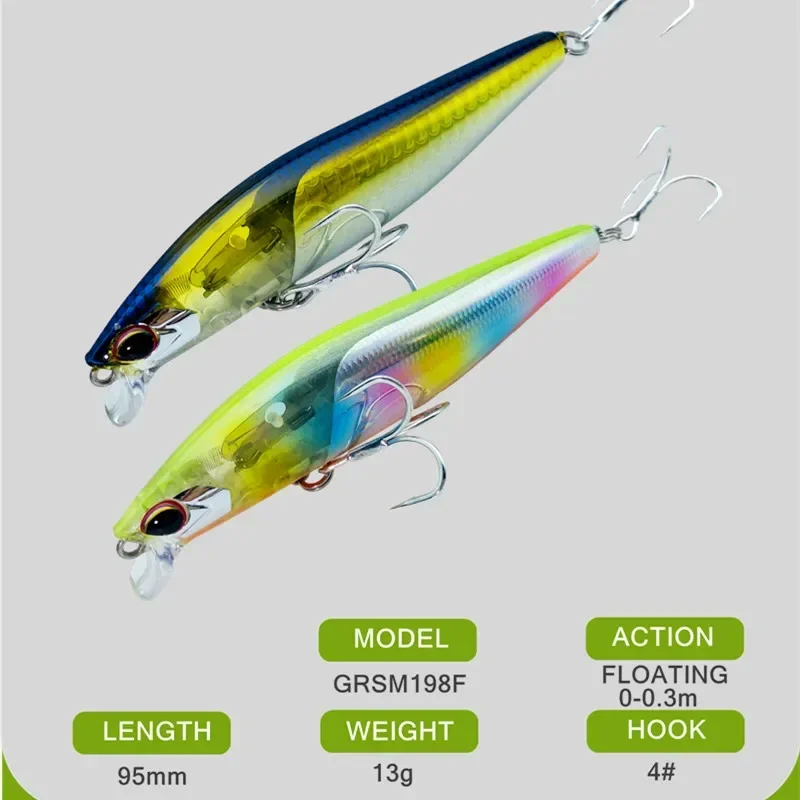 GREENSPIDER-señuelo flotante de pececillos de fundición larga, anzuelo de pesca, Wobbler, lubina, Lucio, Crankbait, 95mm, 13g - imagen 2