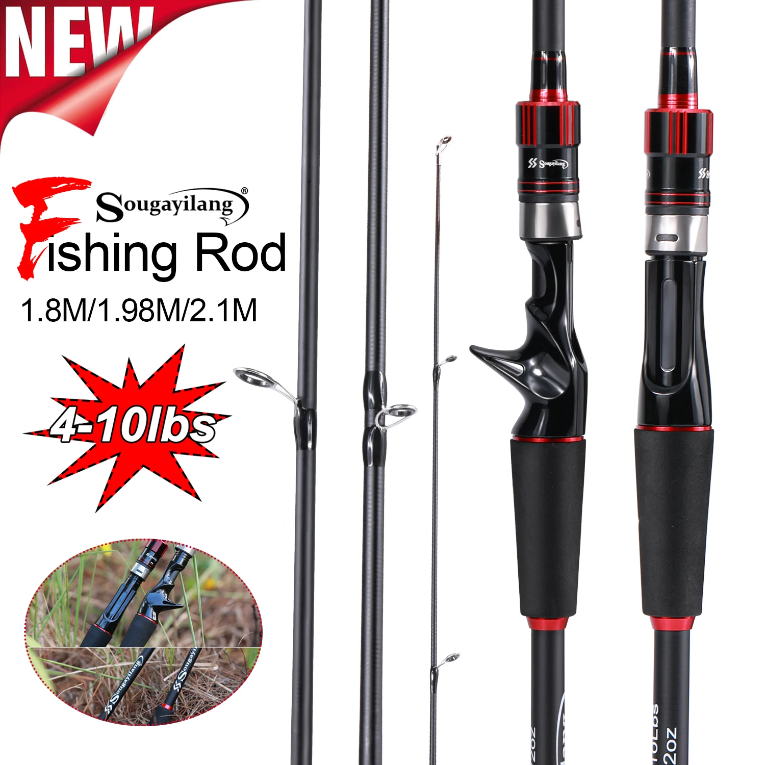 Caña Baitcasting Sougayilang 4 tramos – Fibra de carbono ultraligera