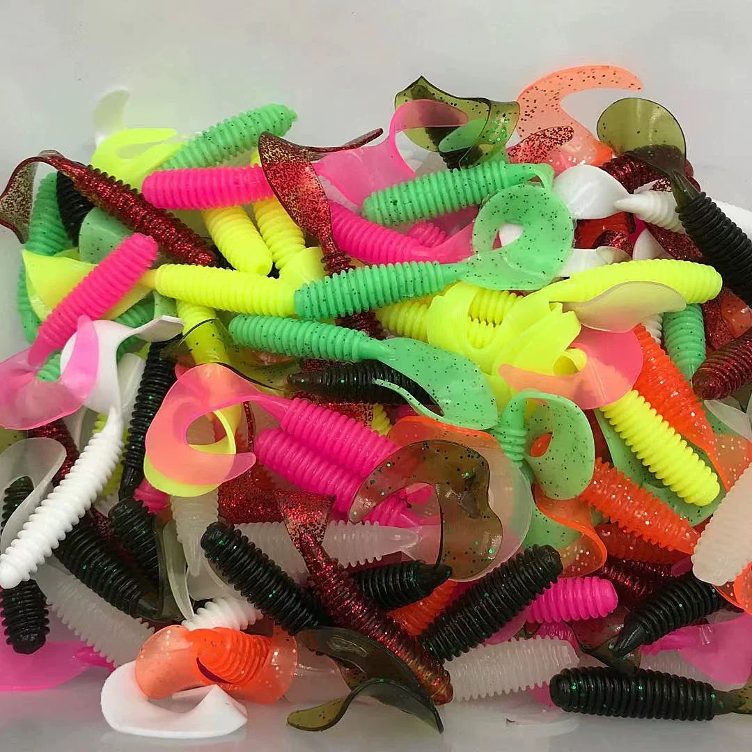 Señuelos blandos de pesca, cebo de cola rizada, anzuelo con cabeza de anzuelo, 10 Uds., 50 Uds., cebo de pesca para lubina, todos los peces, sales e olores inyectados - imagen 3