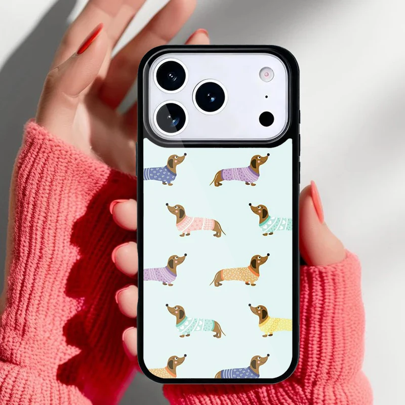 Funda de teléfono con diseño de perro salchicha en color negro