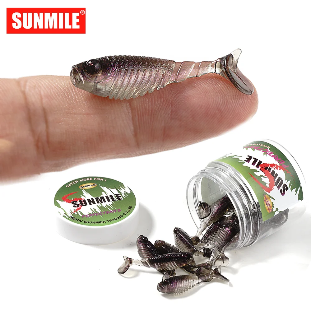SUNMILE 20 piezas cebo suave de pesca, cebos artificiales de gusano, 3,6 cm/0,8g, Wobblers de pesca en roca, Leurre Souple, señuelo para perca, trucha, lubina