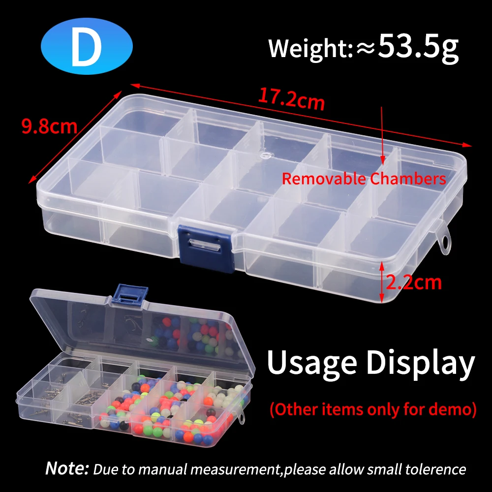 ICERIO-caja pequeña de plástico para aparejos de pesca, cajas de estropajo portátiles transparentes para pesca de moscas, señuelos, anzuelos, accesorios, 4 tamaños - imagen 5