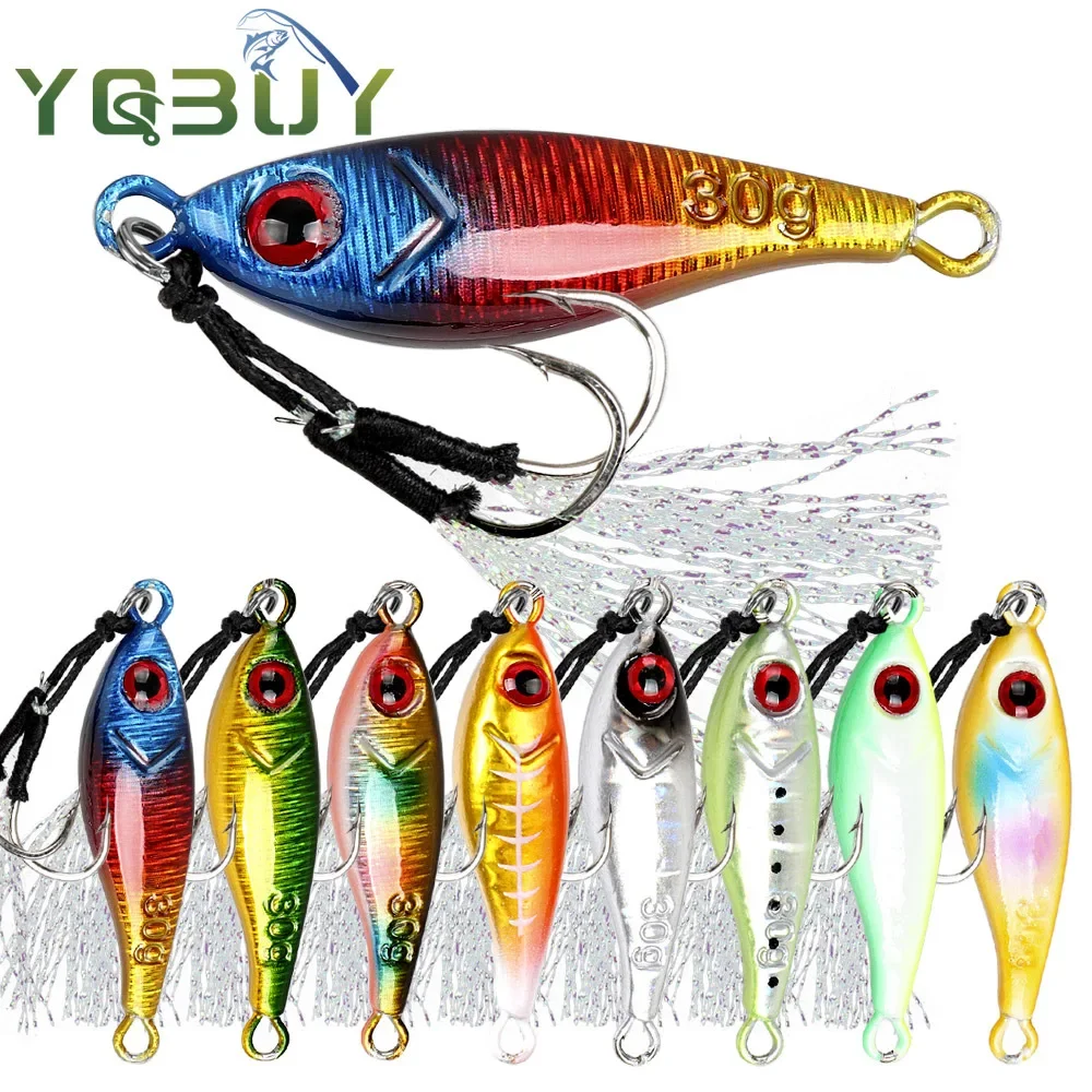 1 Uds plantilla de pesca señuelo 7g/10g/20g/30g señuelo de pesca de aguas profundas señuelo Artificial de Jigging lento con doble anzuelo abrazadera lenta