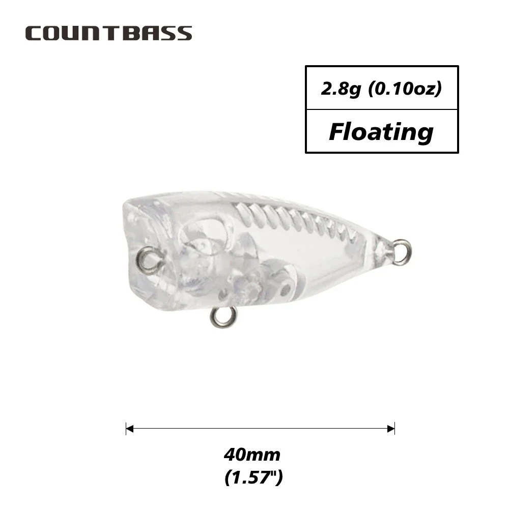 Countbass 10 cuerpos de señuelo en blanco, Topwater flotante 40 mm/1,6 "3 g/0,1 oz, señuelos de pesca sin pintar, Popper, Wobblers - imagen 2