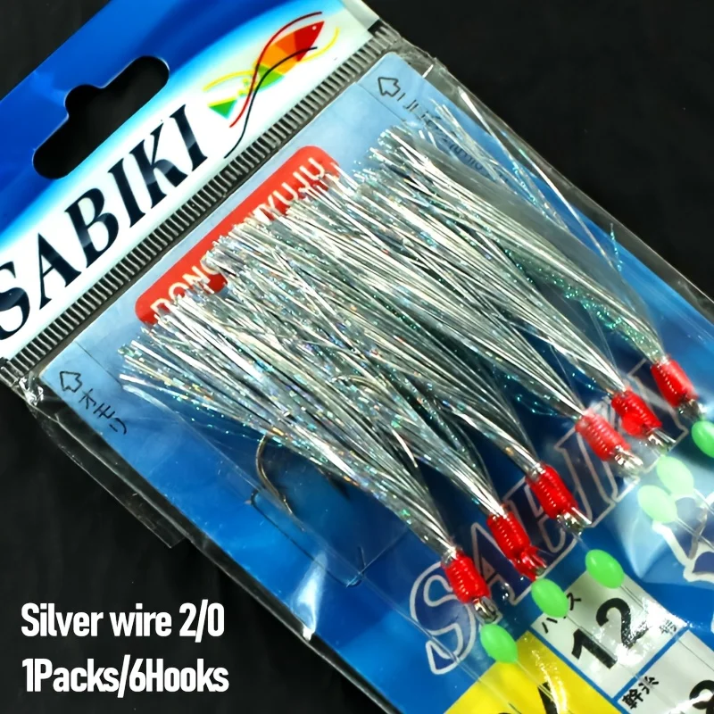 1 paquete/6 anzuelos de aparejos de pesca Sabiki preatados con anzuelo afilado de acero al carbono 2/0, 3/0, 4/0 línea gruesa, aparejo de pesca de mar - imagen 5