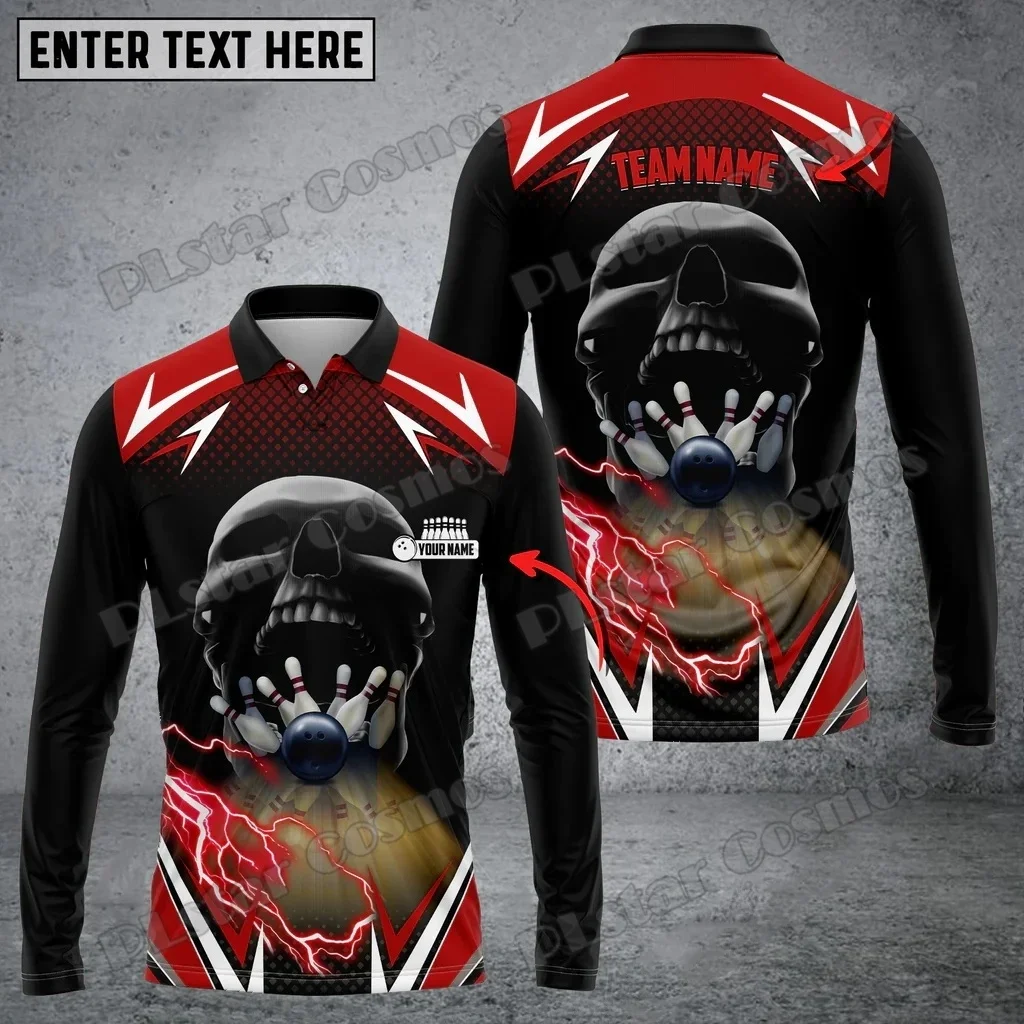 Bolos y alfileres relámpago en cráneo nombre personalizado 3D impreso hombres Polo de manga larga otoño Casual Polo Unisex PLP84 - imagen 2