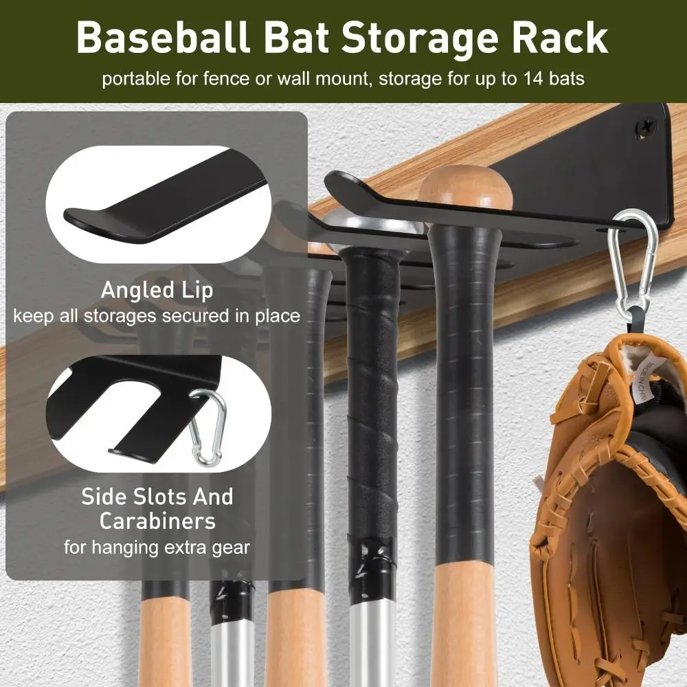 Soporte para bate de béisbol de montaje en pared, estante organizador de bate de Metal resistente a la oxidación, perchas de exhibición duraderas y resistentes para Club deportivo - imagen 3