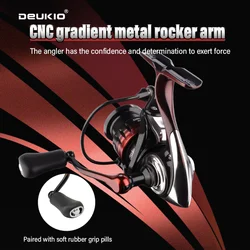 Carrete giratorio DEUKIO, relación de engranaje 5,2: 1, 18LB, potencia máxima de arrastre, mango de carrete de Metal CNC, carrete de pesca para agua dulce y salada