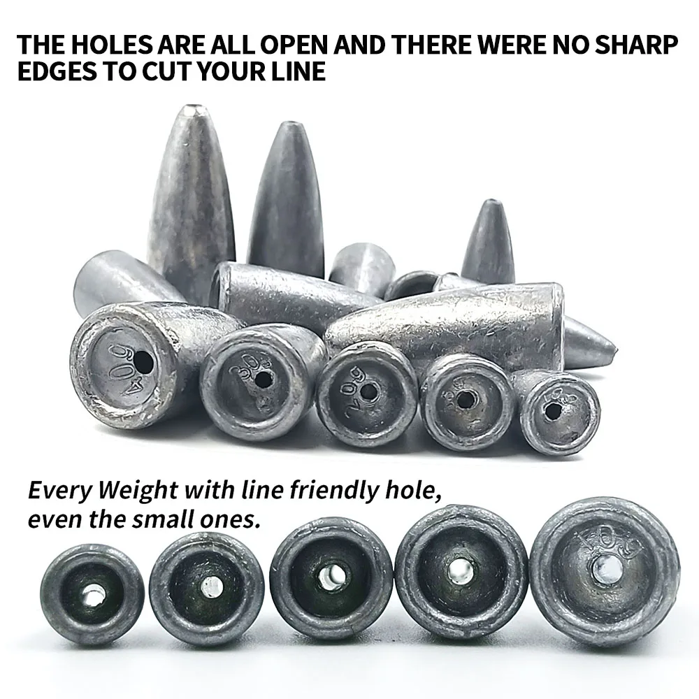 Pesos de pesca Bullet Sinker agua salada 10g 15g 20g 30g 40g pesas de gusano de plomo para aparejos de pesca de lubina de Texas Carolina - imagen 3