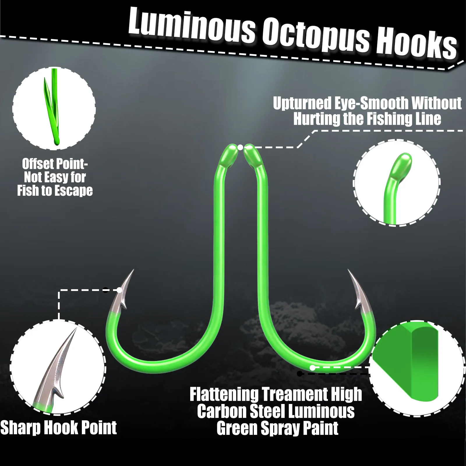 Anzuelos Octopus 9KM – Luminiscentes para cebo vivo en agua salada - imagen 2
