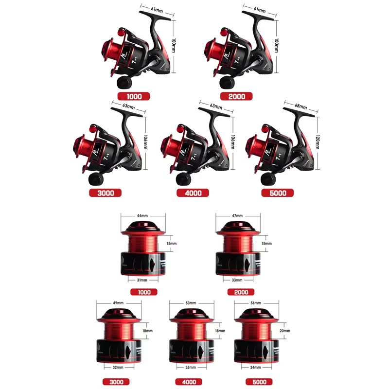Carrete giratorio MEREDITH, rodamientos de bolas 7 + 1, carrete de pesca con relación de engranaje 5,2: 1 para perca, lubina y Lucio - imagen 5