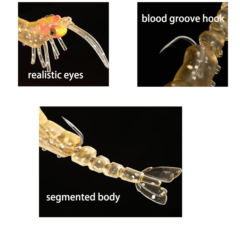 Cebo Artificial luminoso de 5 piezas, señuelo de pesca suave de Camarón, lubina de agua dulce y salada, gusanos, M164 - imagen 5