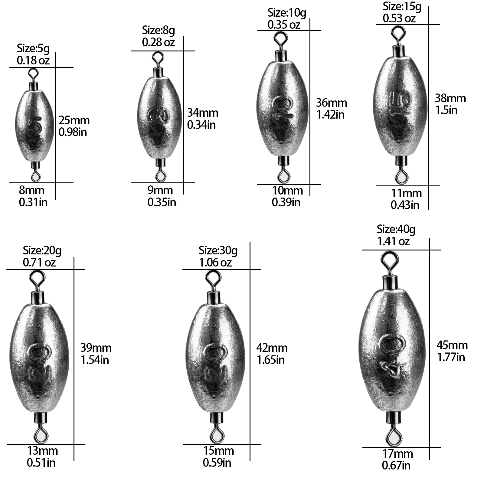 THKFISH 5/10 Uds plomo peso de pesca 5g 10g 20g 30g 40g forma ovalada cables de pesca de mar tiro de gota con 360 ° Giratorios de rotación - imagen 3