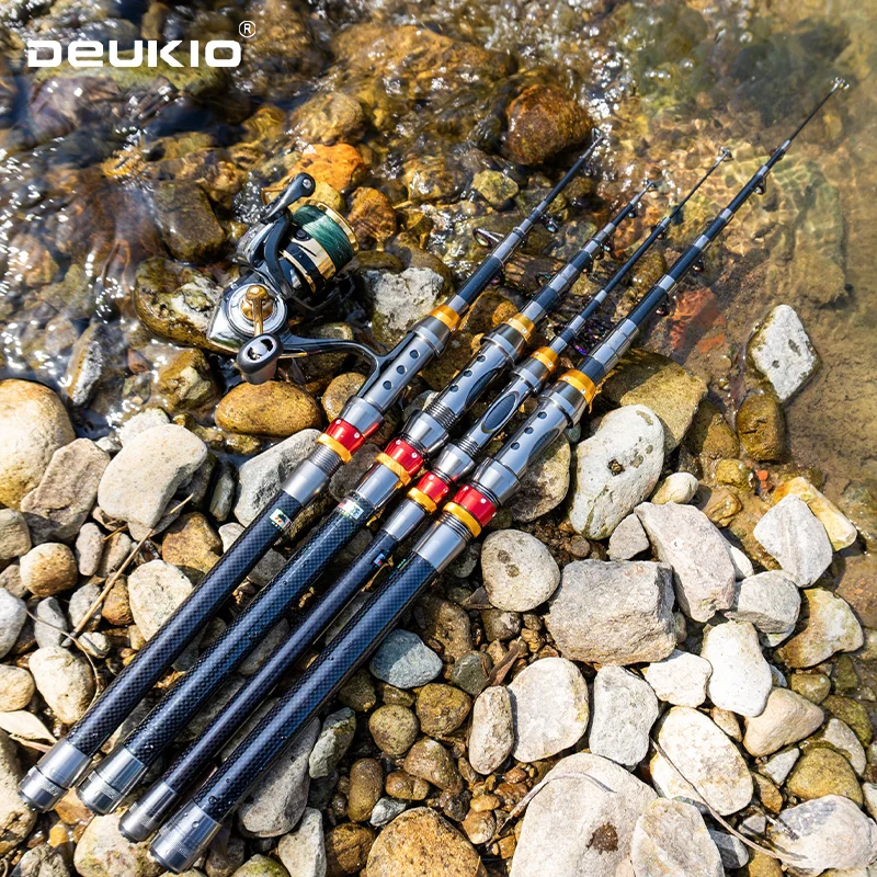 Cañas de pescar de mar cortas DEUKIO, caña telescópica de fibra de carbono, 1,8-3,0 M, anillo guía de cerámica, aparejos de pesca de viaje, caña giratoria - imagen 5