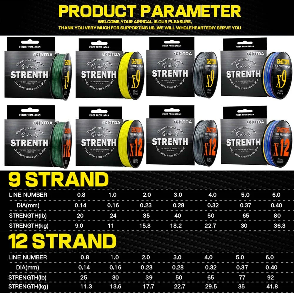 GHOTDA-sedal de pesca trenzado de PE MultiColor, 9/12 hebras, 300/100M, resistente a la abrasión, multifilamento, 0,8 #-6,0 # - imagen 5