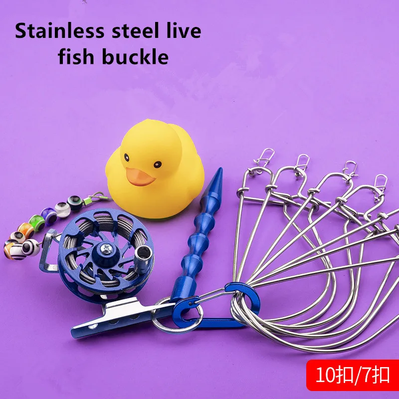 Hebilla de bloqueo de pesca con carrete, cerraduras de pescado vivo de acero inoxidable, cinturón, herramientas de aparejos de pesca, flotadores de larguero, carrete de pesca