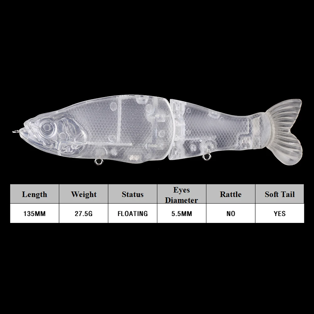 Chan'sHuang-cebo en blanco sin pintar, 5 uds., 13,5 cm, 27,5g, cebo deslizante flotante, sábalo, Swimbait silencioso, señuelo de pesca Artificial DIY - imagen 2