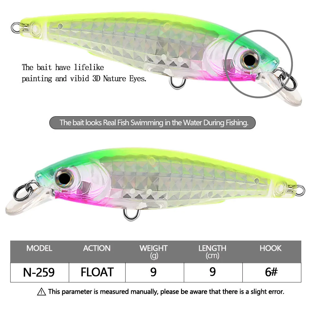 Señuelos de pesca flotantes de pececillo, 90mm, 9g, Wobblers de fundición larga para lubina de agua dulce, Swimbait, cebo duro Artificial, aparejos Jerkbait - imagen 5