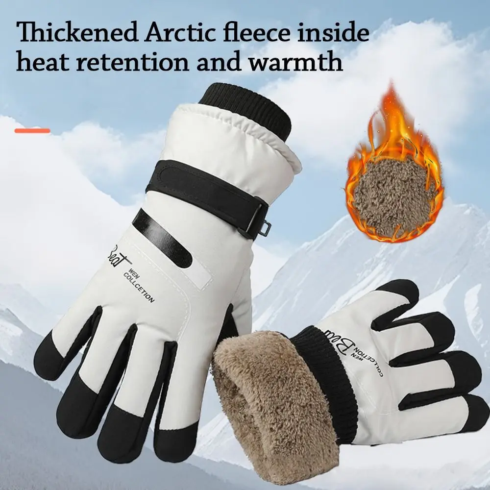 Guantes cálidos de invierno a la moda, forro térmico grueso, guantes de lana para Snowboard y esquí, manoplas deportivas antideslizantes con pantalla táctil para esquí - imagen 4