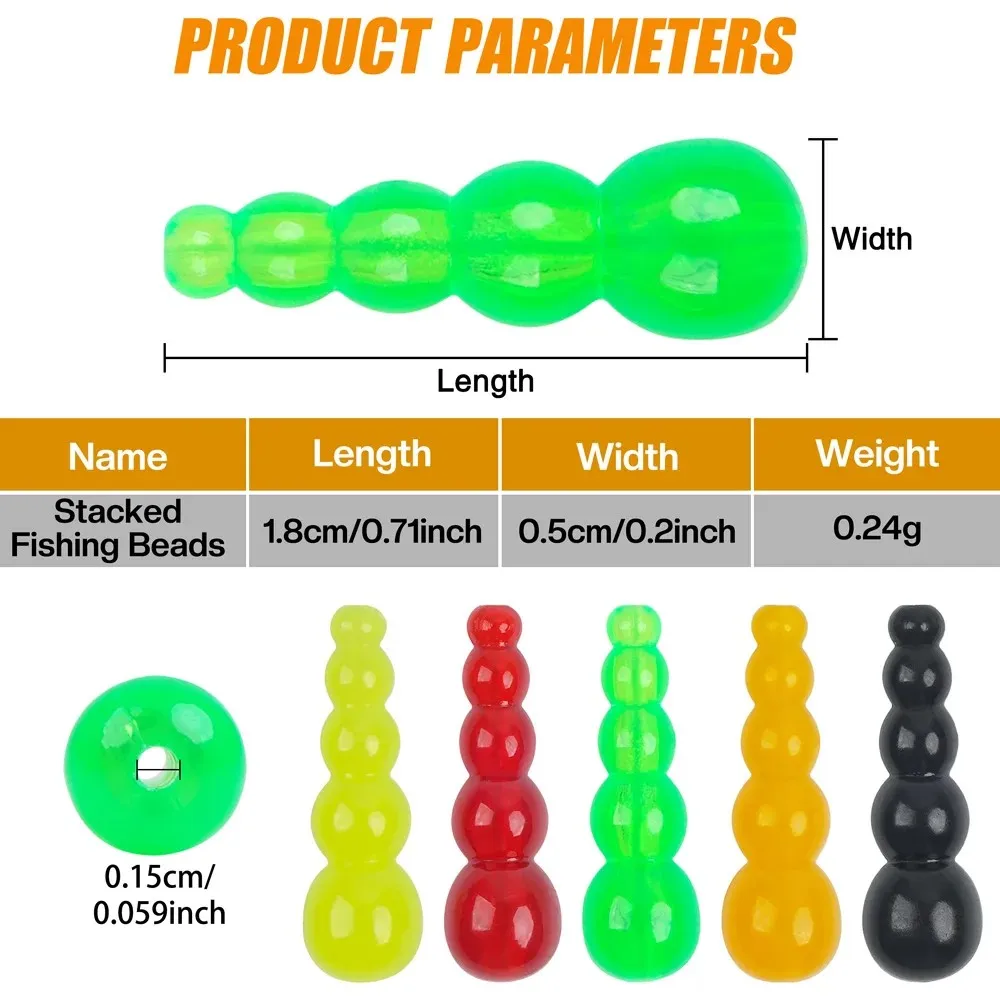 30 Uds. Cuentas de pesca apiladas, señuelos de pesca de plástico, cuentas para aparejos, cuentas para trucha, suministros para hacer señuelos de pesca para aparejos dorados - imagen 2