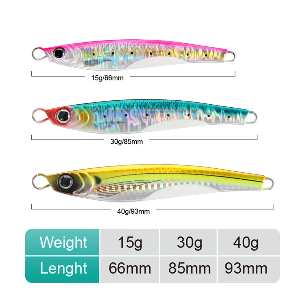 Happyjack Shore Casting Jigging 15g 30g 40g Jig Jugulo Jig aparejos de Pesca de fundición larga cebo Artificial cuchara Pesca en agua salada - imagen 3