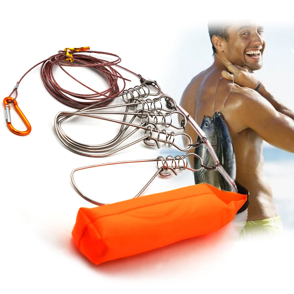 MNFT 1 Juego de 5 broches, hebilla de bloqueo de pesca, aparejos de pesca, accesorios de pesca, cadena de acero inoxidable con flotador, bloqueo de señuelo de peces vivos - imagen 2