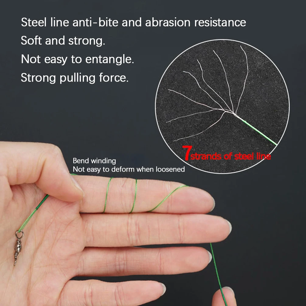 Línea de pesca de acero antimordida, líder de alambre de acero con accesorio de pesca giratorio, correa de núcleo de plomo, 60 uds. - imagen 3