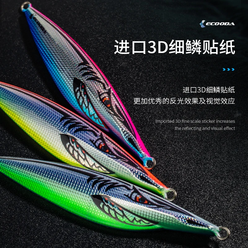 ECOODA-señuelo de plantilla de Metal Artificial, señuelo de pesca Jigging de tiburón cruzado, luminoso, de 90-480g, para mar profundo, plantilla de pesca lenta - imagen 4