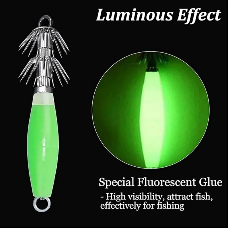 Wonderse 5 uds 10 Uds 14g Kit de anzuelos de calamar luminosos que brilla en la oscuridad pesca fluorescente sepia pulpo señuelos juego de cebos nocturnos - imagen 2