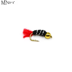 Moscas Nymph Buzzer con Bead Head Dorada y Cola Roja para Trucha
