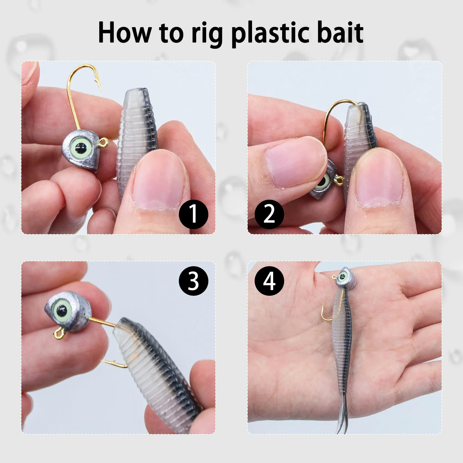 Ganchos de cabezales de plantilla FishTrip con ojos liminos 3D, 10 Uds., cabezas de plantilla de ojo de guapa ponderadas para trucha, anzuelos de lubina para señuelo suave - imagen 4