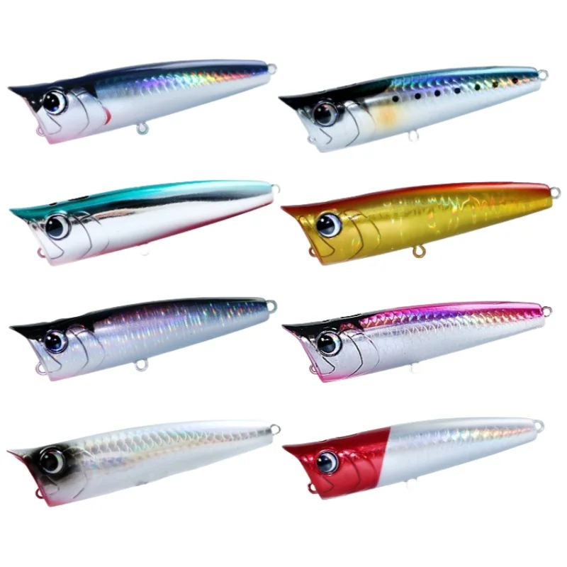 8 Uds 75mm/8,5g 90mm/15g Topwater Popper flotante Rock pop cebos duros artificiales para lubina perca Lucio señuelo de pesca