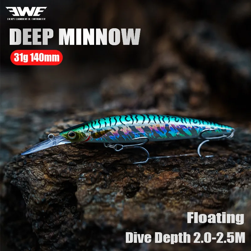 EWE 2025 nuevo MANHUN profundo flotante MINNOW 31g 140mm profundidad de buceo 2,0-2,5 m Offhore Trolling señuelo de pesca de agua de mar