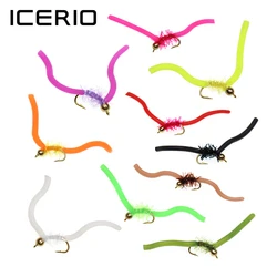 ICERIO 10 Uds San Juan gusano latón cabeza de cuentas Squirmy gusano ninfa moscas trucha pesca mosca señuelo cebos