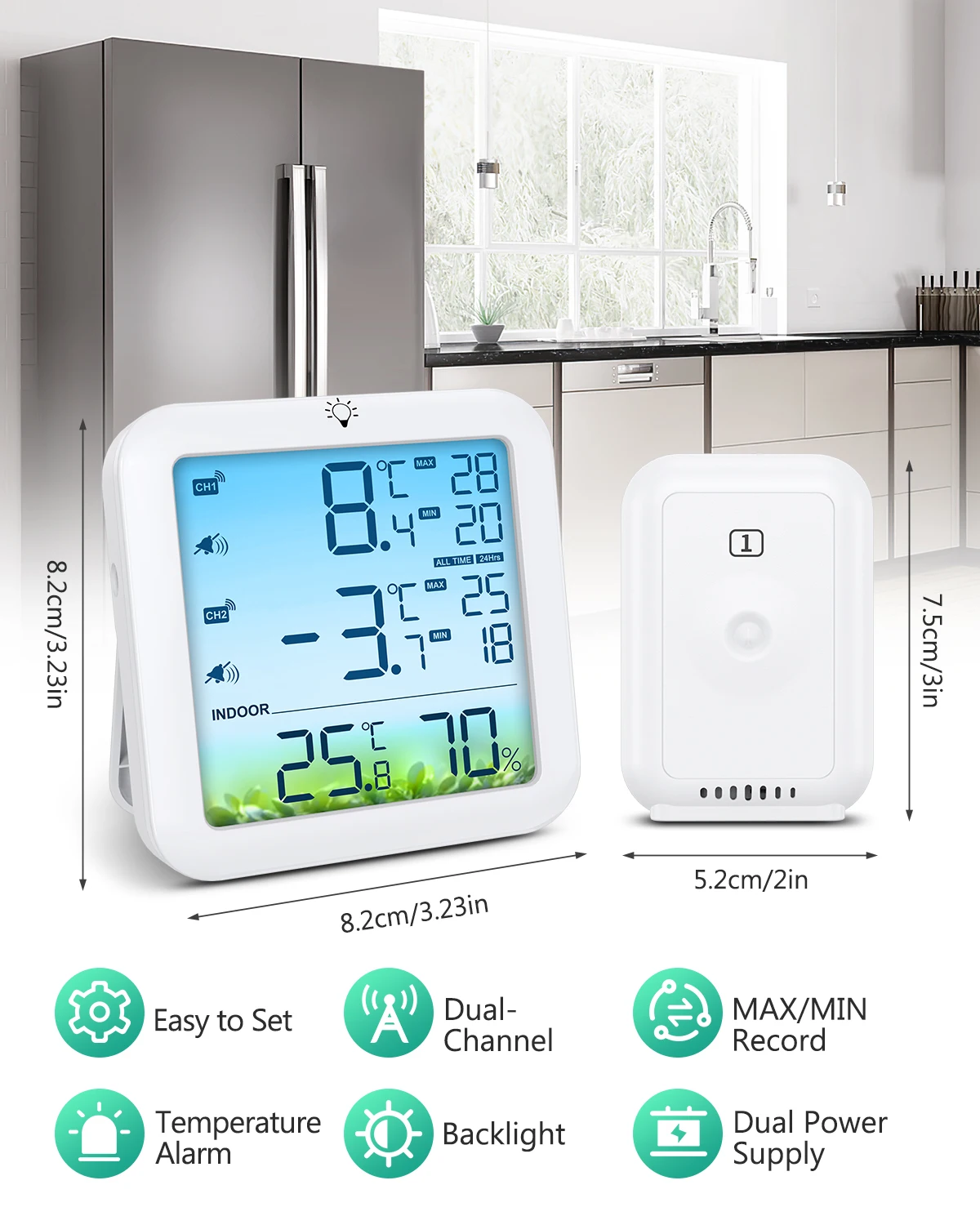 Termómetro inalámbrico para nevera con alarma ORIA - imagen 4