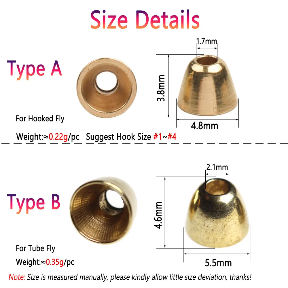 Bimoo 20PCS Brass Cone Heads for Tube Fly  Woolly Bugger Streamers Minnows Trout Fishing Lures Saltwater Flies Tying Material - imagen 4
