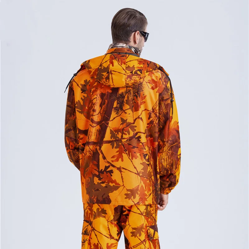 Traje de Safari de camuflaje biónico para exteriores, conjunto de ropa de observación de aves naranja impermeable de gran tamaño, traje Ghillie de caza 4XL A2F121 - imagen 5