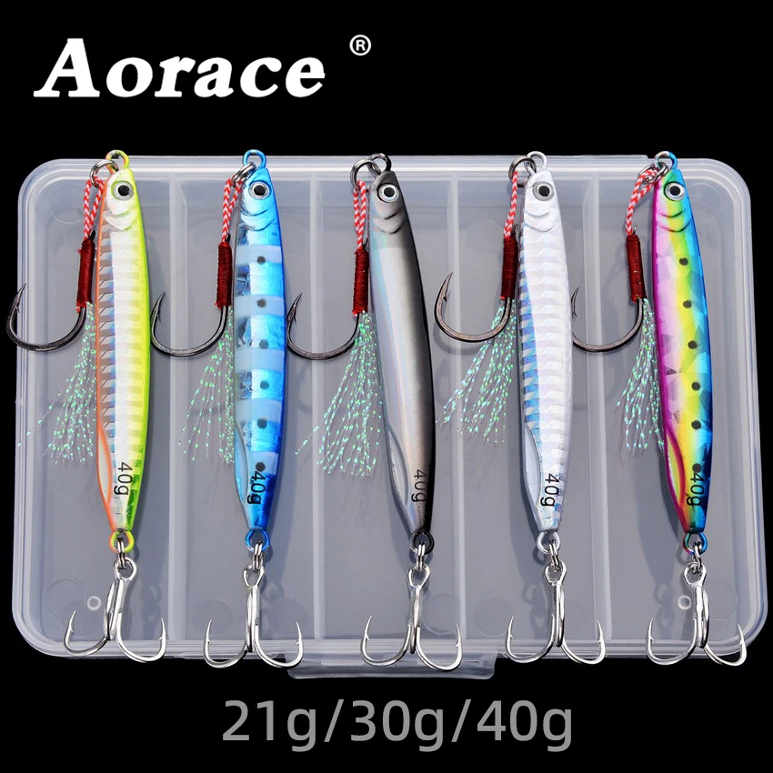 Aorace 5 uds plantilla de Metal cuchara 21g 30g 40g Shore Casting Jigging pescado lubina señuelo de pesca cebo Artificial caja de aparejos - imagen 2