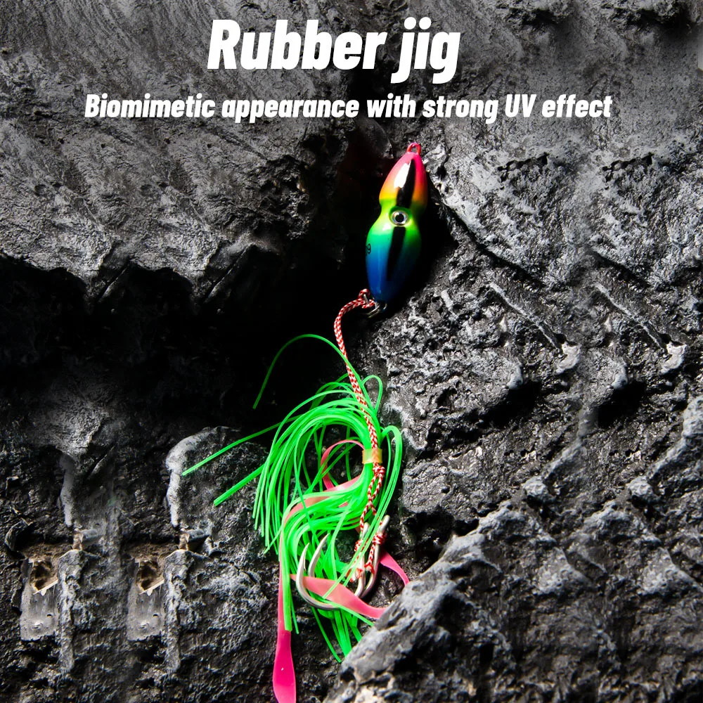 Cebo falso de calamar biónico con cabeza de maní, 40g/60/80/100g, pesca en el mar, BassChapter, cabeza roja y negra, placa de hierro, 1 ud. - imagen 4