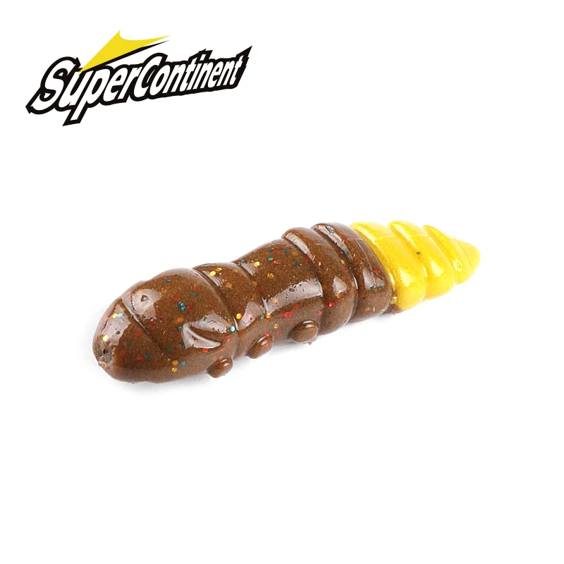 Señuelos blandos supercontinent Pupa, señuelos de plástico blando, larva de 38mm/18 Uds., Swimbaits flotantes de agua dulce, cebo suave de silicona, gusano