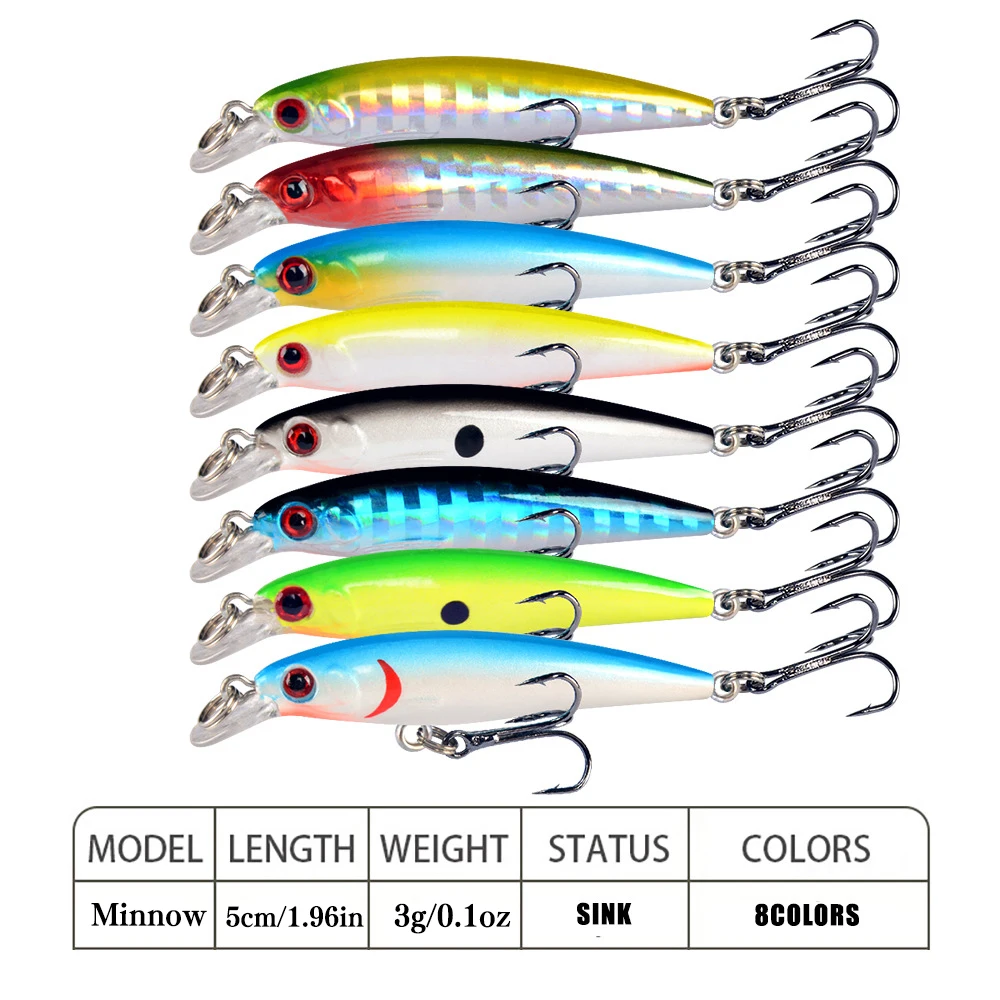 8 Uds Minnow Stream señuelo de pesca cebo duro Artificial para trucha Jerkbait río cebos - imagen 2