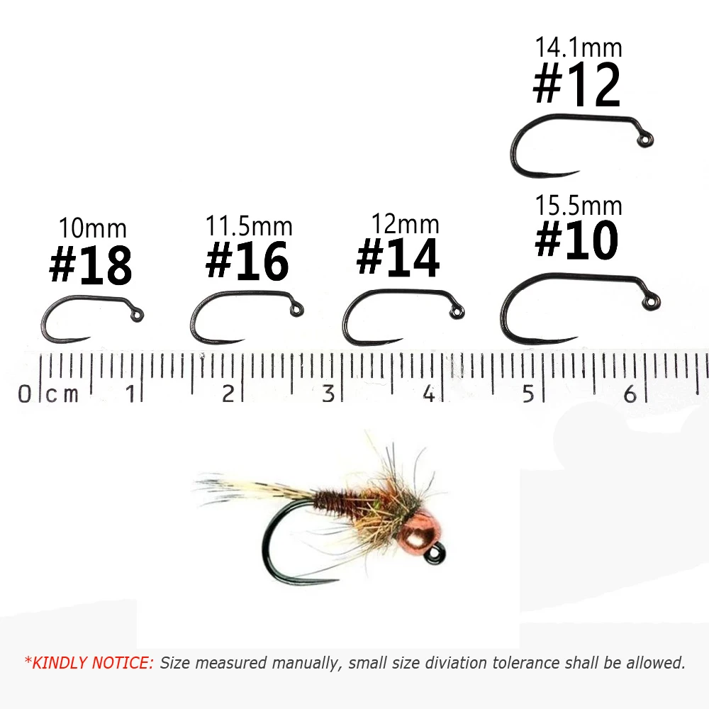 Bimoo 100 Uds. Plantilla sin púas de acero rico en carbono anzuelo para atar moscas Ninfa para un hundimiento rápido moscas húmedas ninfas trucha Señuelos de pesca cebos - imagen 2