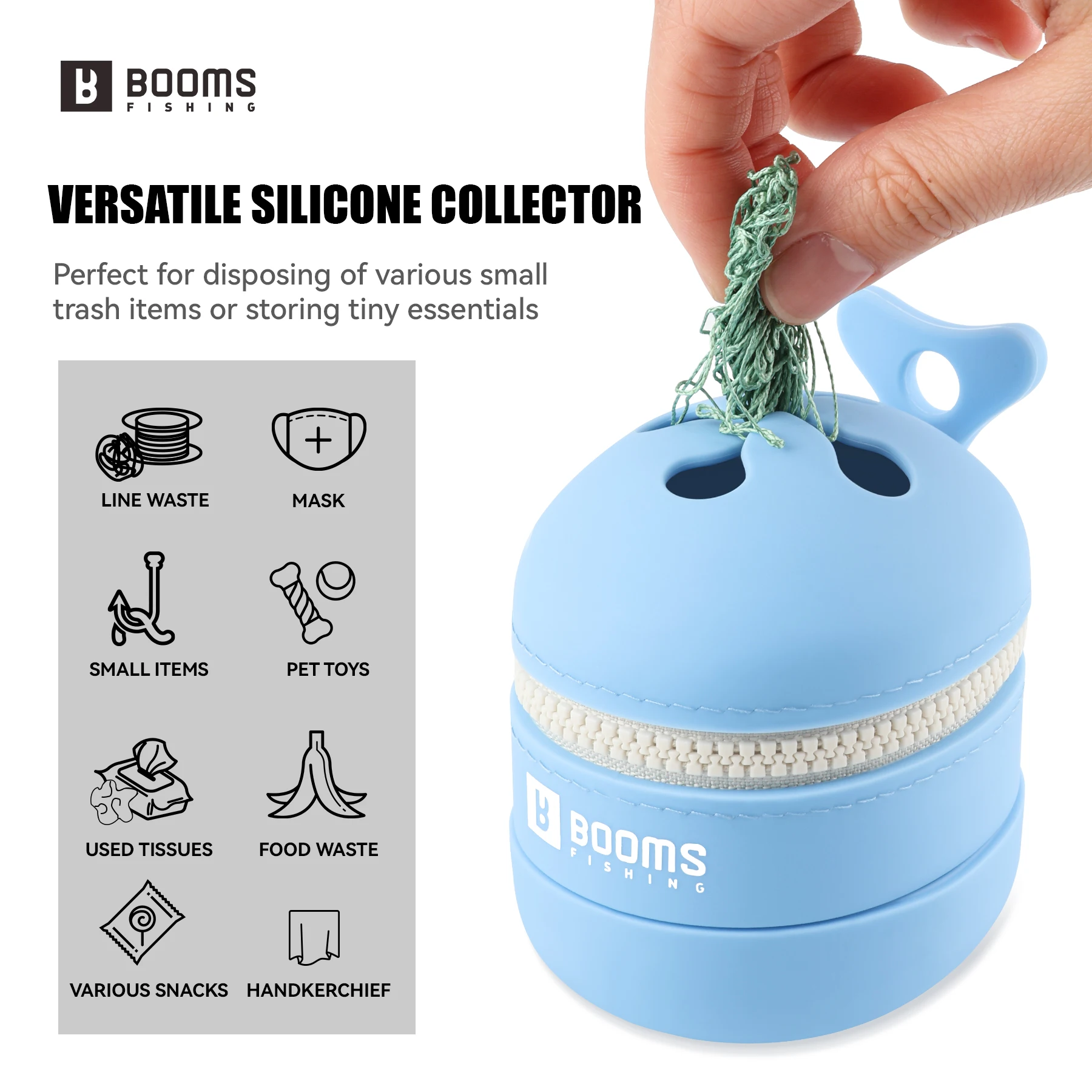 Cajas de pesca con mosca plegables de silicona con cremallera, cubo de basura multifuncional portátil, caja de almacenamiento, señuelo recolector de residuos de pesca con mosca - imagen 4