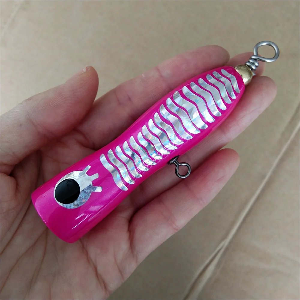 Swolfy 3 uds señuelo Popper 8cm 16g Señuelos de pesca de madera hechos a mano Trolling cebo de pesca Popper de agua salada señuelos duros - imagen 5