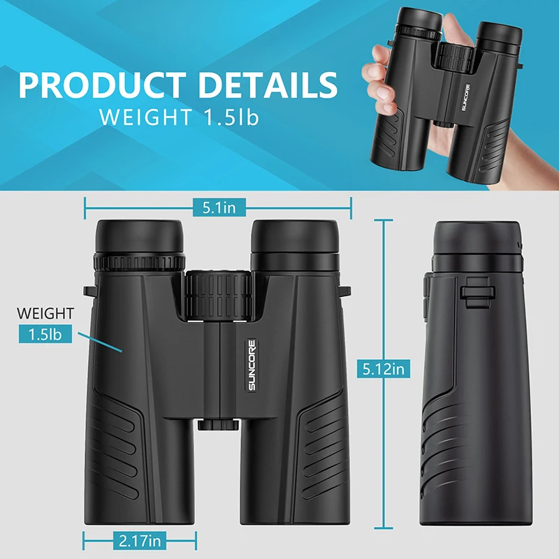 Binoculares de observación de aves para aventura al aire libre, 12x42 HD, campo de visión, puede ser visión nocturna, viaje de acampada, observación de aves esencial - imagen 5