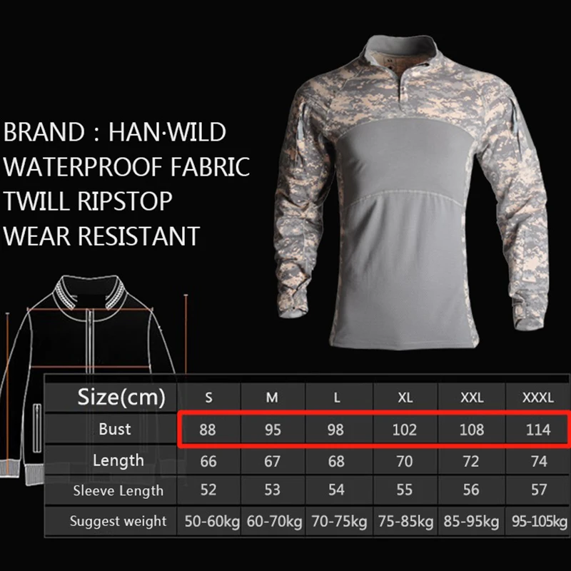 Camiseta táctica del ejército HAN WILD para hombres, ropa SWAT, camiseta de combate militar, camisa de entrenamiento de manga larga, Tops de protección de seguridad - imagen 2