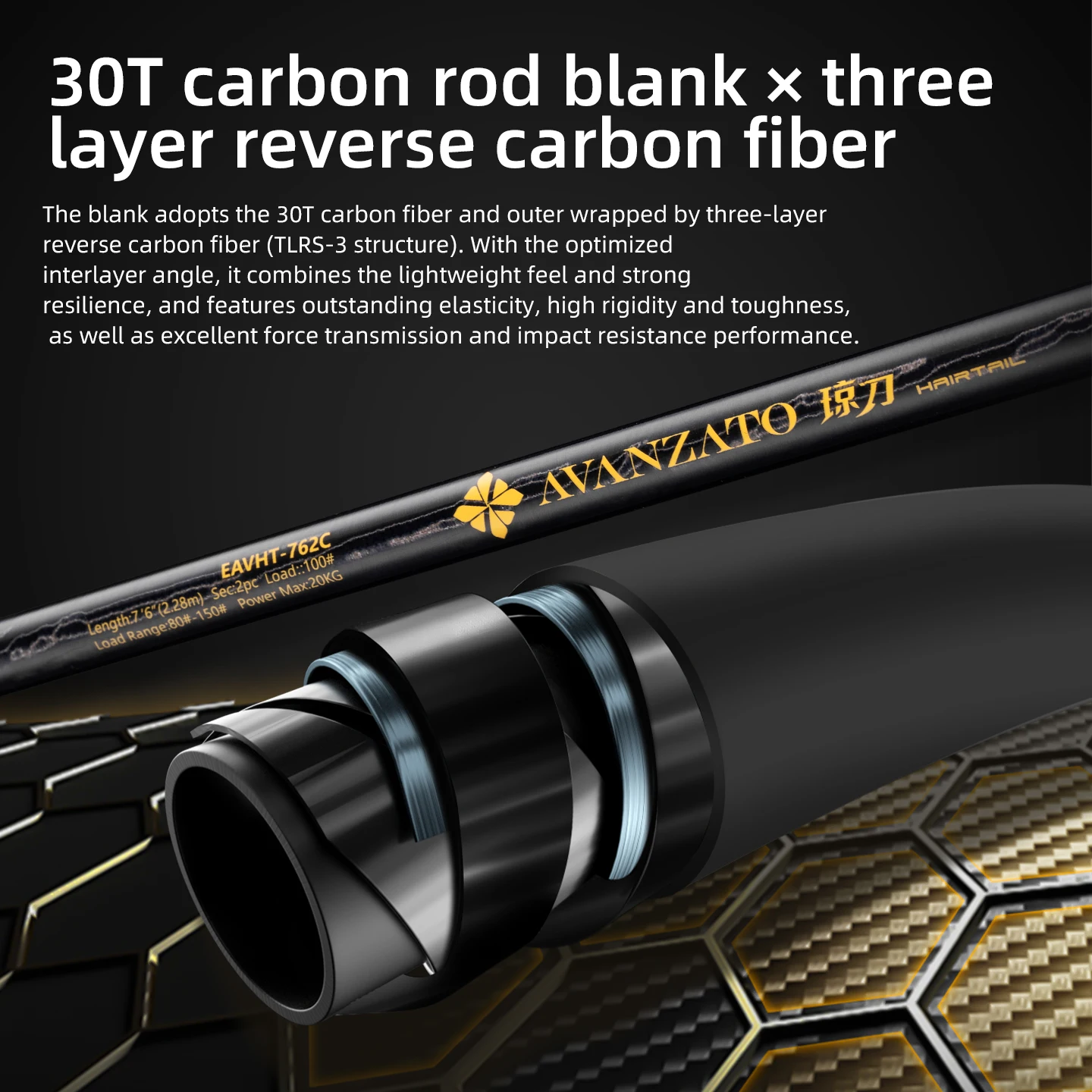 Caña de pescar Ecooda Avanzato EAVHT Hairtail – Carbono 30T tres capas - imagen 2