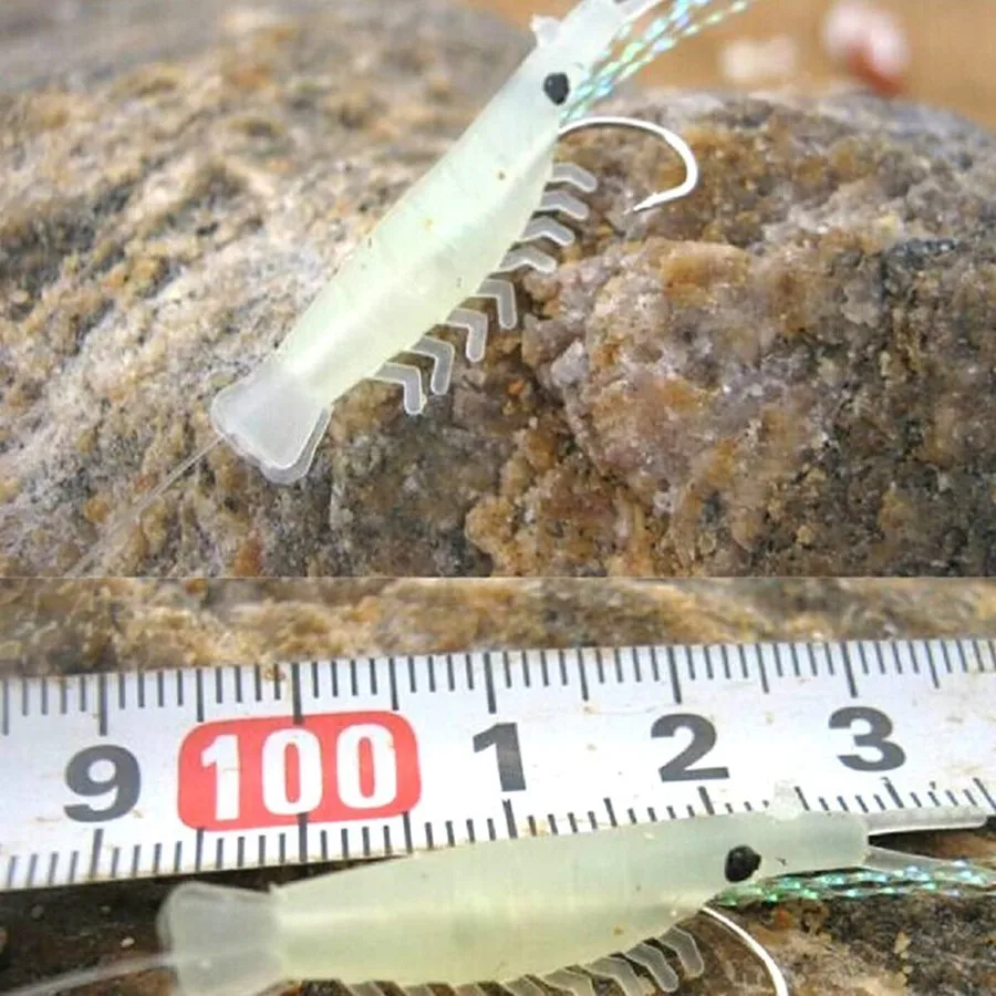 Sabiki-aparejos de pesca blandos, paquete de 3 cebos para camarones, cuentas luminosas, señuelo falso, plantillas de señuelos blandos para pesca, 5 gambas/paquete que brillan en la oscuridad - imagen 5