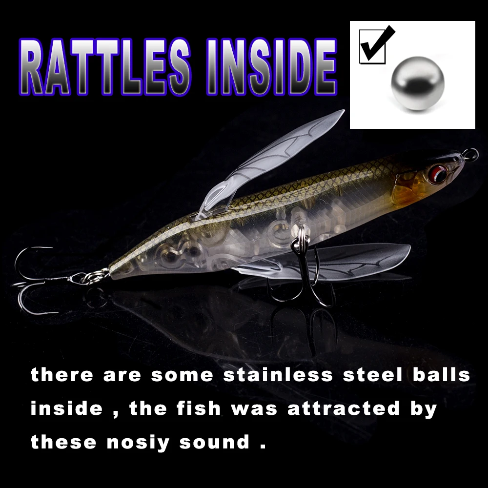 CCLTBA nuevo cebo de pececillo de libélula 8cm 6,5g Señuelos de pesca de superficie cuerpo duro con alas señuelo de insectos Wobbler cebos de lápiz aparejos - imagen 4