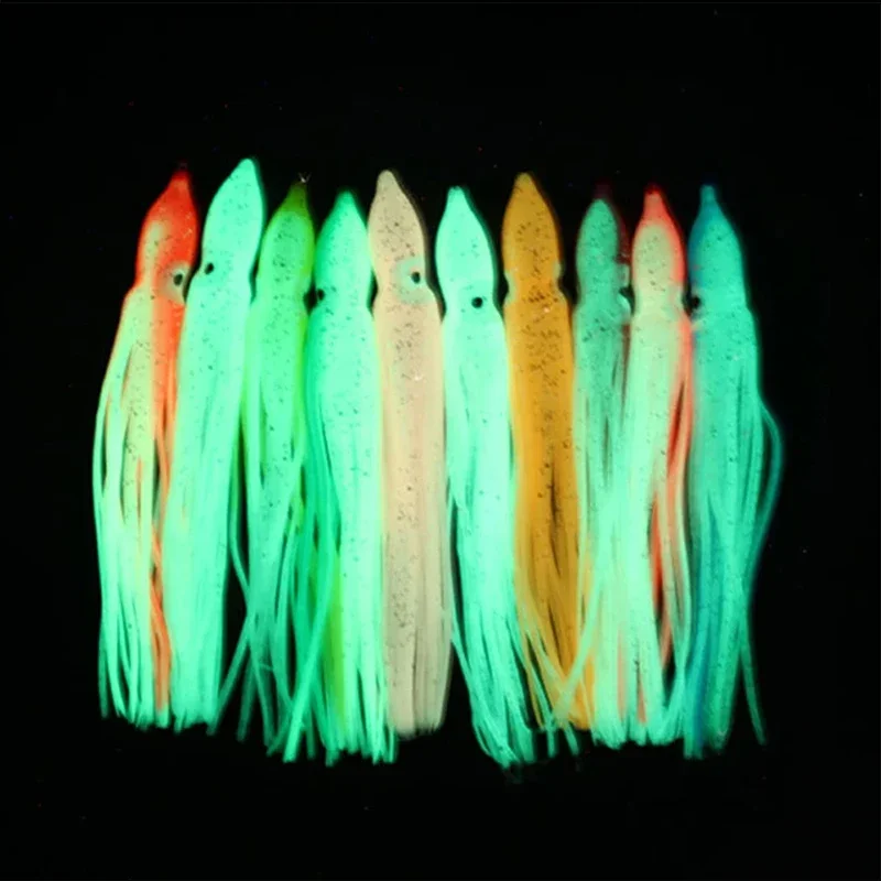 Juego de Señuelos de Pesca de pulpo, calamar brillante, 6 uds., 9cm, cebos de falda Artificial para lubina nocturna, aparejos de pesca de agua dulce y salada - imagen 5